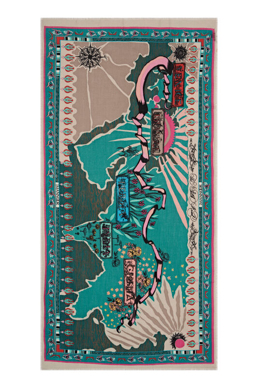 Silkway Cashmire Silk Shawl Turquoise - 1