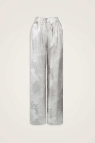Silver Twill Silk Trousers When Lilies Bloom - 1