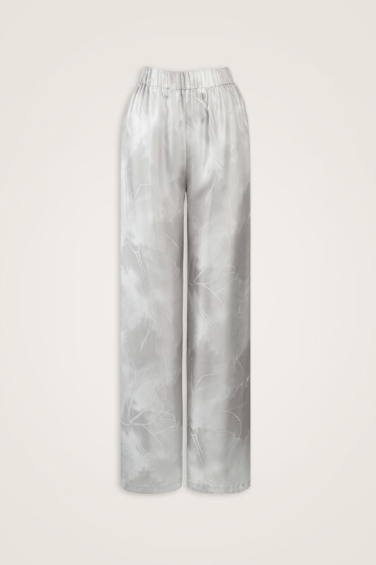 Silver Twill Silk Trousers When Lilies Bloom - 1