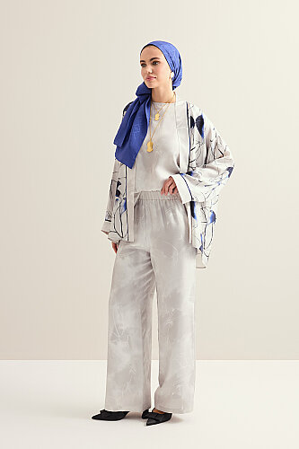 Silver Twill Silk Trousers When Lilies Bloom - 2