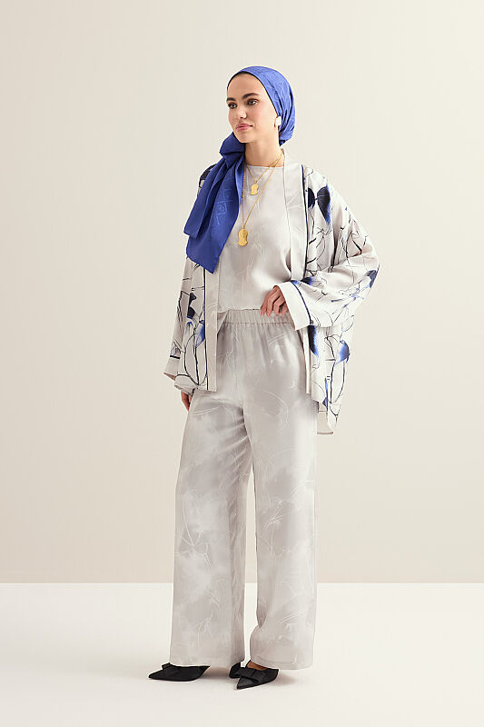 Silver Twill Silk Trousers When Lilies Bloom - 2