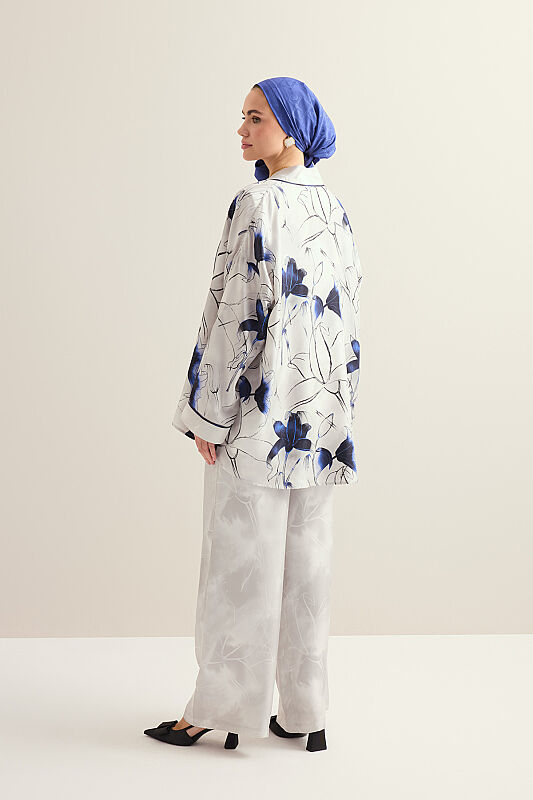 Silver Twill Silk Trousers When Lilies Bloom - 4