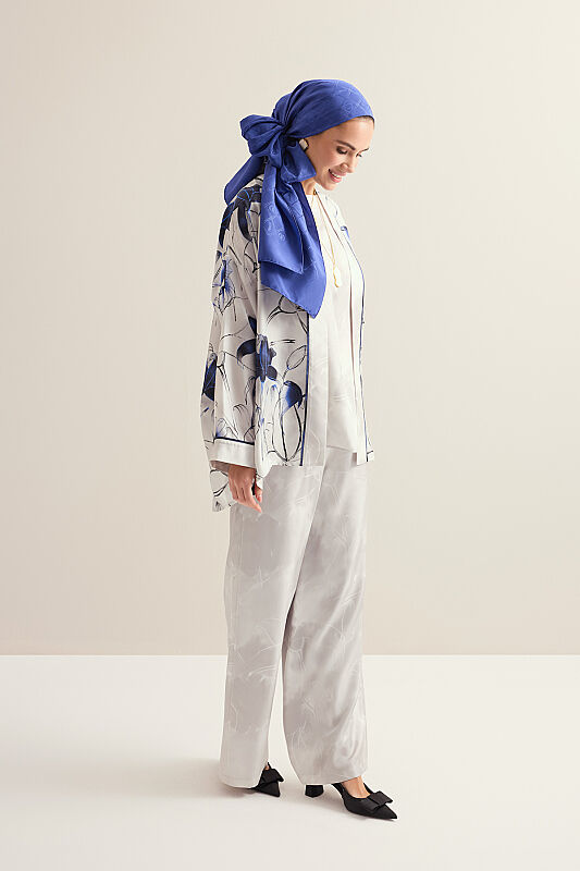 Silver Twill Silk Trousers When Lilies Bloom - 1
