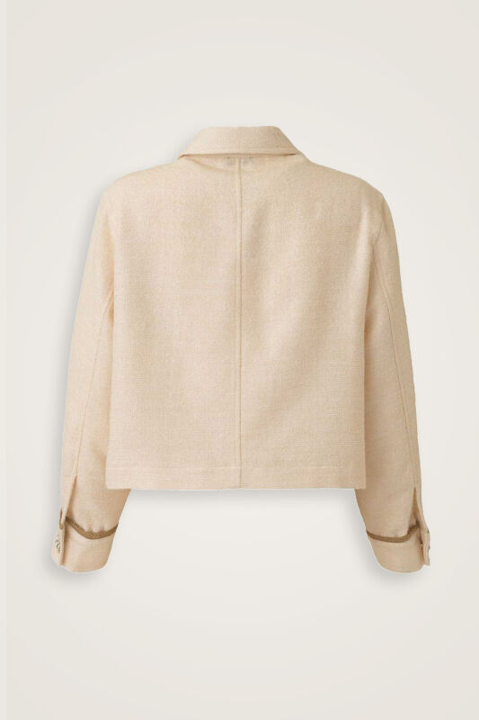 Simli Ekru Kısa Ceket - 4