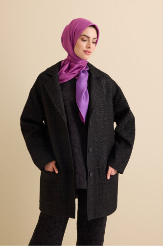 Simli Siyah Uzun Ceket - Imannoor (1)