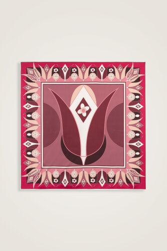 Single Tulip Burgundy-Dry Rose Silk Twill Scarf - 2