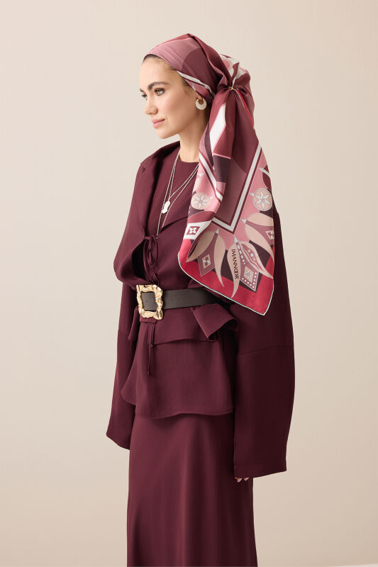 Single Tulip Burgundy-Dry Rose Silk Twill Scarf - 3