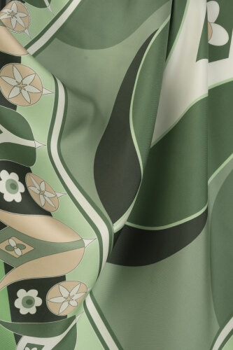 Single Tulip Green Silk Twill Scarf - 4