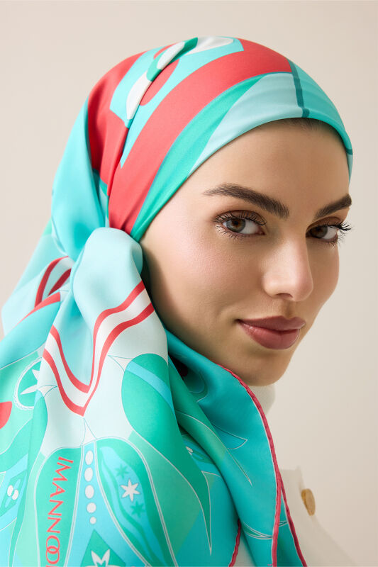 Single Tulip Turquoise Silk Twill Scarf - 1