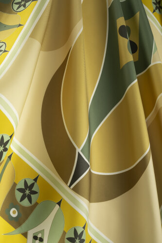 Single Tulip Yellow-Beige Silk Twill Scarf - 4