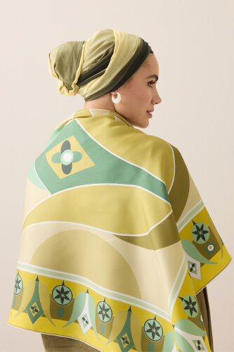 Single Tulip Yellow-Beige Silk Twill Scarf - 5