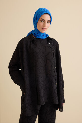 Siyah Keten Jakar Gömlek - Imannoor (1)