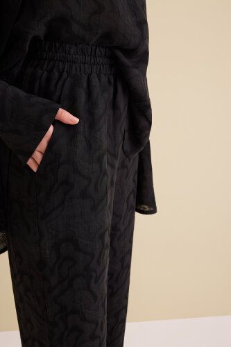 Siyah Keten Jakar Pantolon - 5