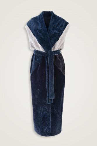 Sleeveless Navy Blue Bathrobe Coat - 1