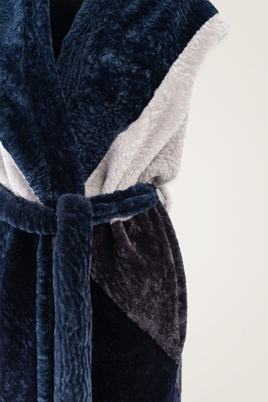 Sleeveless Navy Blue Bathrobe Coat - 2
