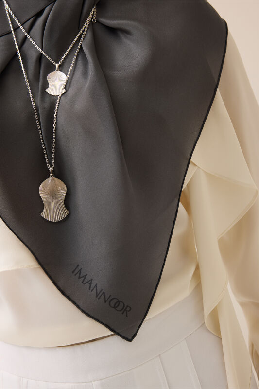 Solid Color Anthracite Crepe Silk Scarf - 3