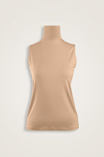 Solid Color Beige Long Supreme Sleeveless Blouse 