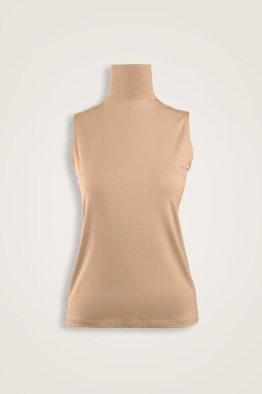 Solid Color Beige Long Supreme Sleeveless Blouse - 1
