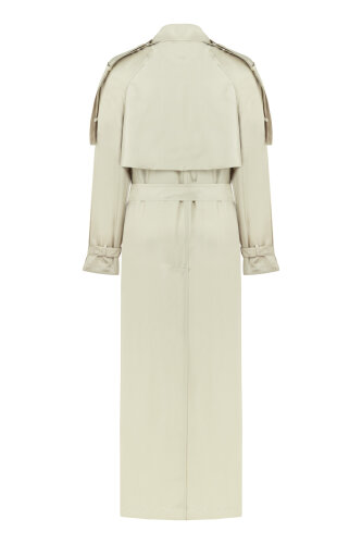 Solid Color Beige Silk Trench Coat - 6