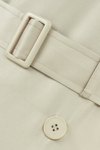 Solid Color Beige Silk Trench Coat - 4