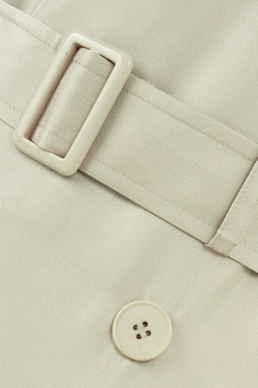 Solid Color Beige Silk Trench Coat - 4