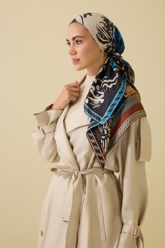 Solid Color Beige Silk Trench Coat - 5