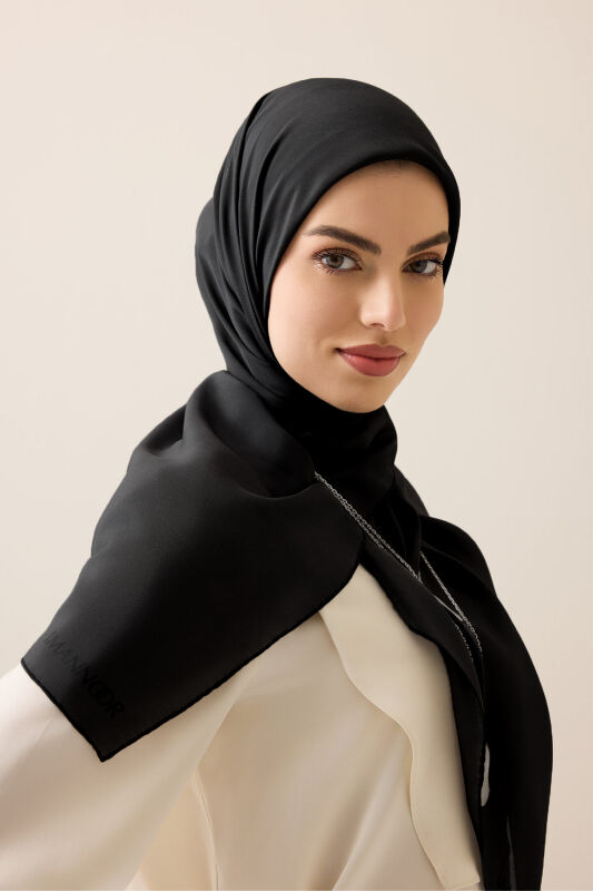 Solid Color Black Crepe Silk Scarf - 1