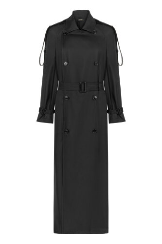 Solid Color Black Silk Trench Coat - Imannoor (2)