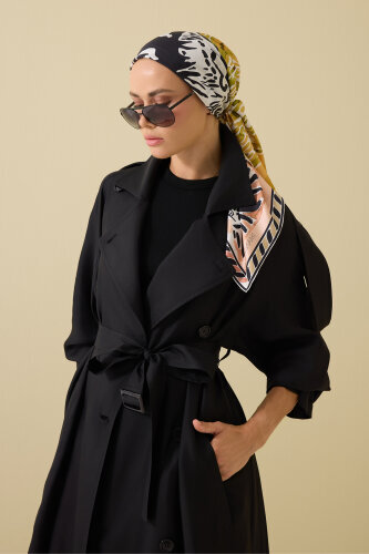 Solid Color Black Silk Trench Coat - Imannoor (1)