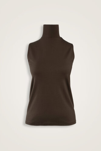 Solid Color Dark Brown Long Supreme Sleeveless Blouse 