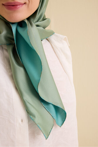 Solid Color Dark Green-Turquoise Double-Sided Silk Scarf - 3