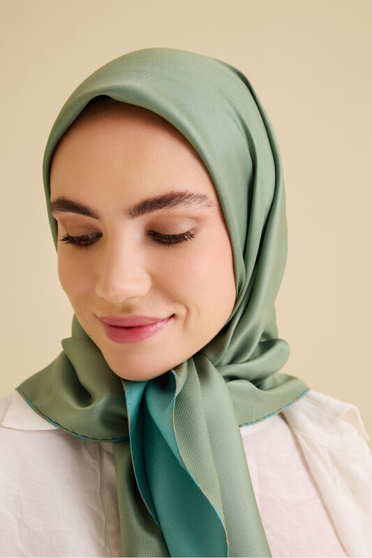 Solid Color Dark Green-Turquoise Double-Sided Silk Scarf - 6