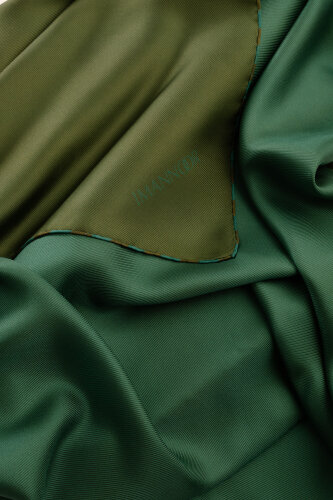 Solid Color Khaki-Emerald Double-Sided Silk Scarf - 4