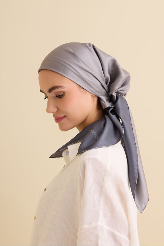 Solid Color Light Gray-Dark Gray Double-Sided Silk Scarf - 6