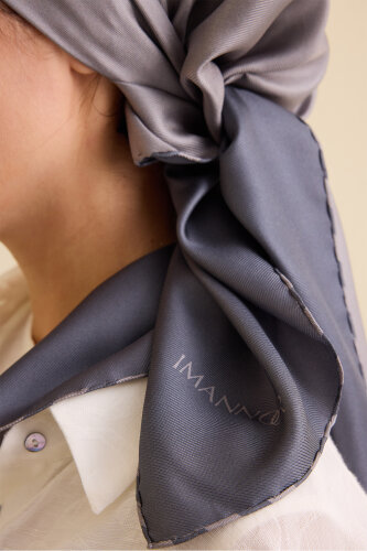 Solid Color Light Gray-Dark Gray Double-Sided Silk Scarf - 4