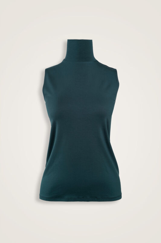 Solid Color Navy Blue Long Supreme Sleeveless Blouse - 1