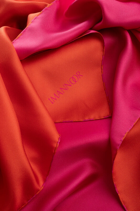 Solid Color Orange-Fuchsia Double-Sided Silk Scarf - 5