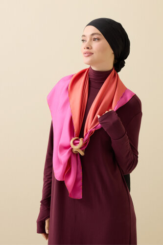 Solid Color Orange-Fuchsia Double-Sided Silk Scarf - 3