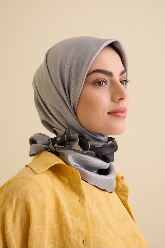 Solid Color Smoke-Grey Double-Sided Silk Scarf - 6