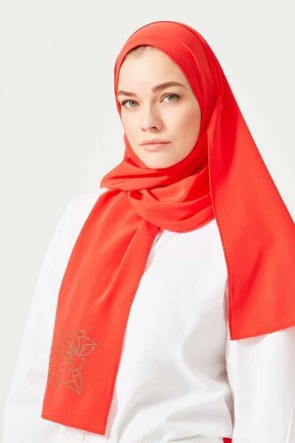 Solid Mongol Silk Shawl Red - 4
