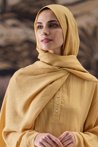 Solid Naia Cotton Shawl Honey Yellow - 1