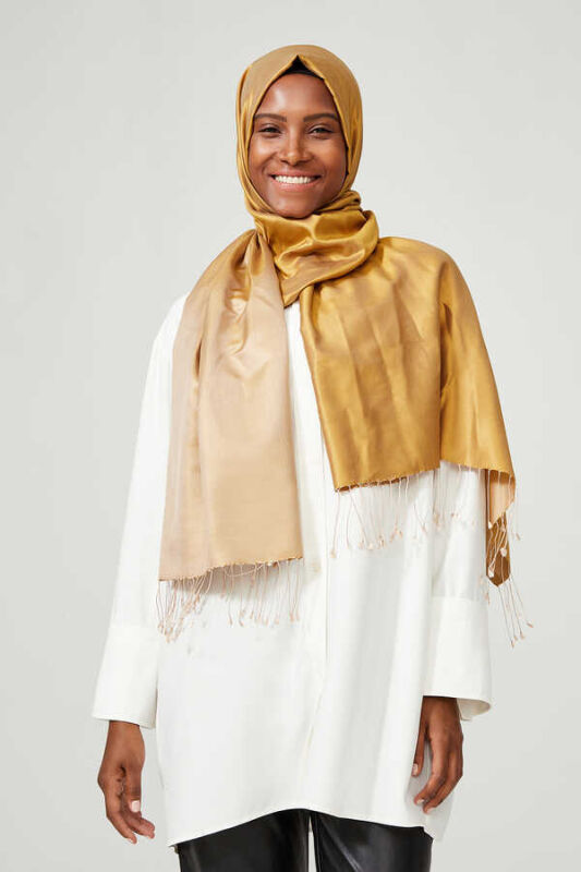 Solid Reversible Silk Shawl Gold - 4