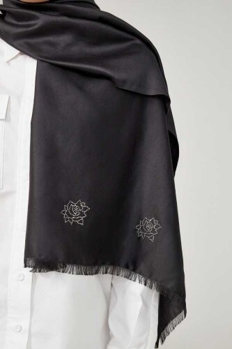 Solid Twill Silk Shawl Black - 3