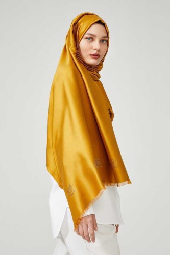 Solid Twill Silk Shawl Gold - 2