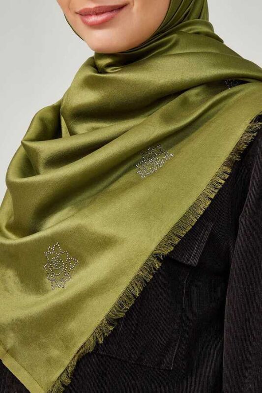 Solid Twill Silk Shawl Warmossgreen - 2