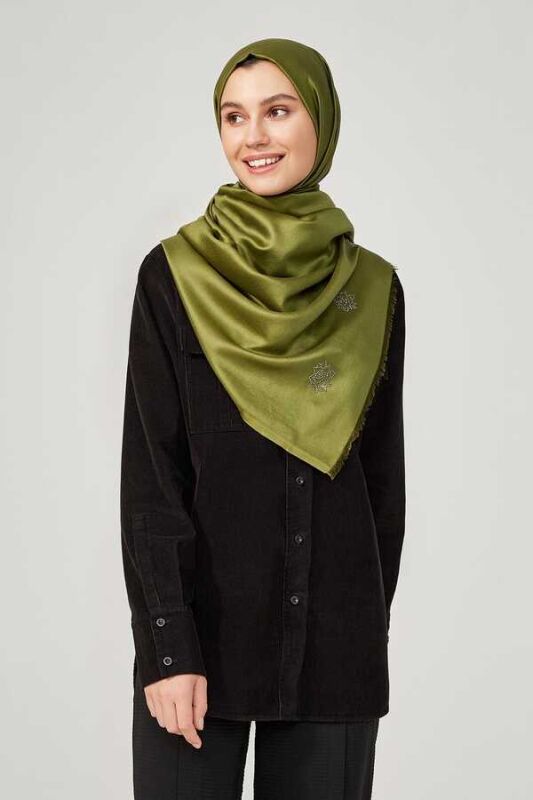 Solid Twill Silk Shawl Warmossgreen - 5