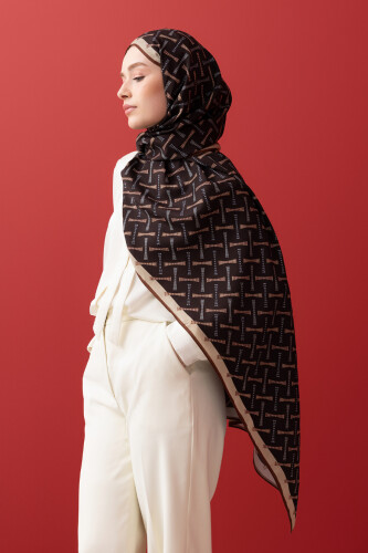 Spotted Logo Flush Viscose Shawl Brown 