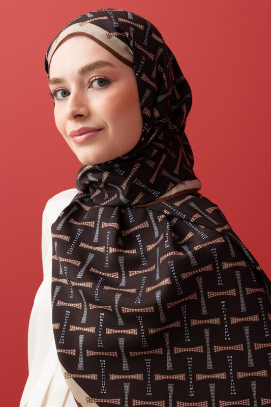 Spotted Logo Flush Viscose Shawl Brown - 3