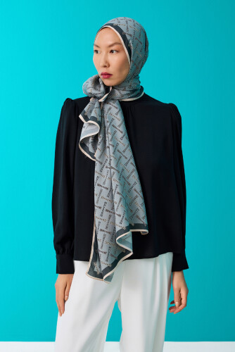 Spotted Logo Flush Viscose Shawl Grey 