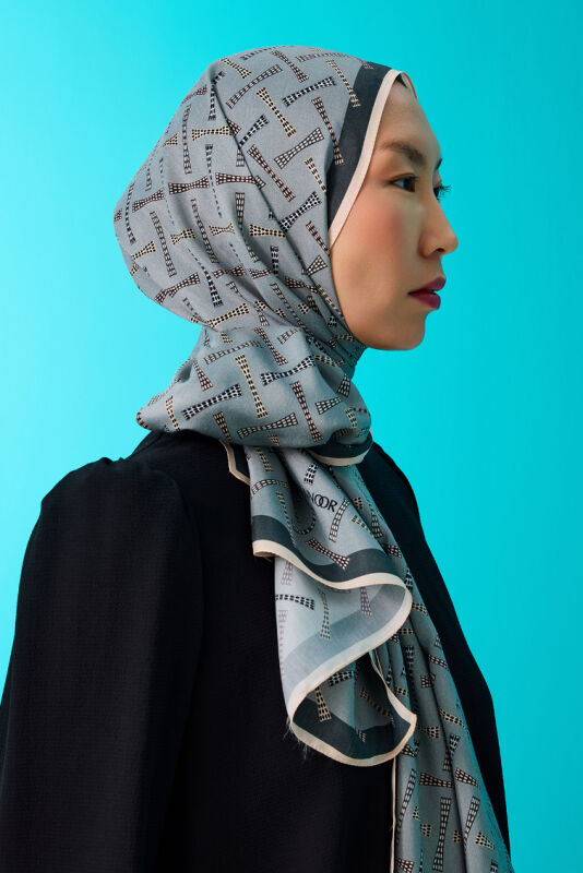 Spotted Logo Flush Viscose Shawl Grey - 5